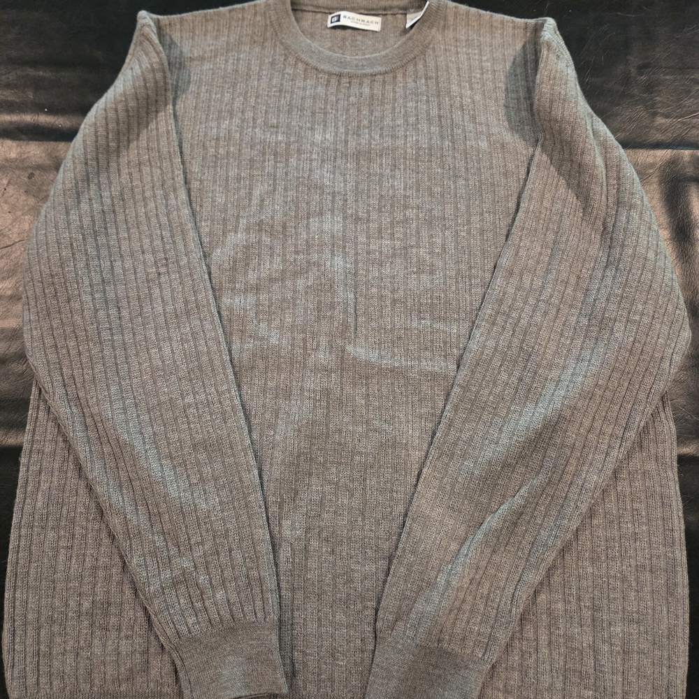 Bachrach Men's Ribbed Gray Crewneck Sweater Vintage